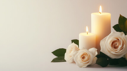 Elegant candlelit arrangement with white roses and soft lighting