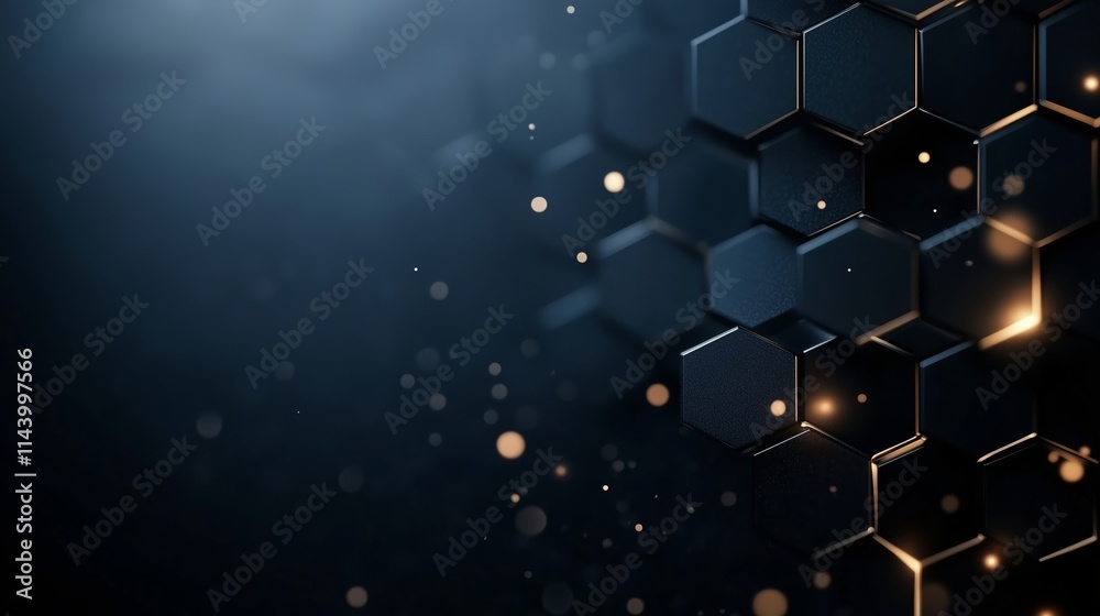 Poster dynamic hexagonal pattern with glowing elements and dark background creating a modern atmosphere