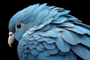 Obraz premium Beautiful blue bird displaying intricate feather patterns against a dark background in a close-up composition