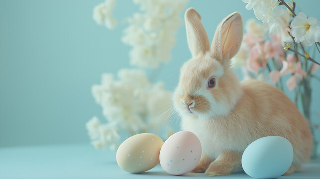 Easter Bunny with Decorative Eggs &ndash; Springtime Festive Scene