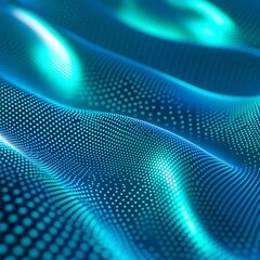 Obraz premium Abstract Digital Wave Pattern with Blue and Green Dots Flowing Across a Dark Background