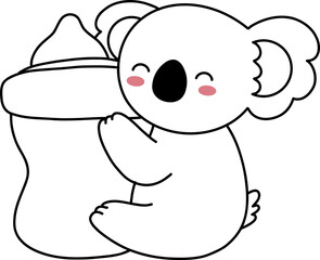 Cute Koala Birthday Newborn Milk Bottle Outline Coloring