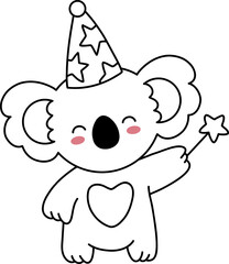Cute Koala Birthday Party Witch Magic Outline Coloring
