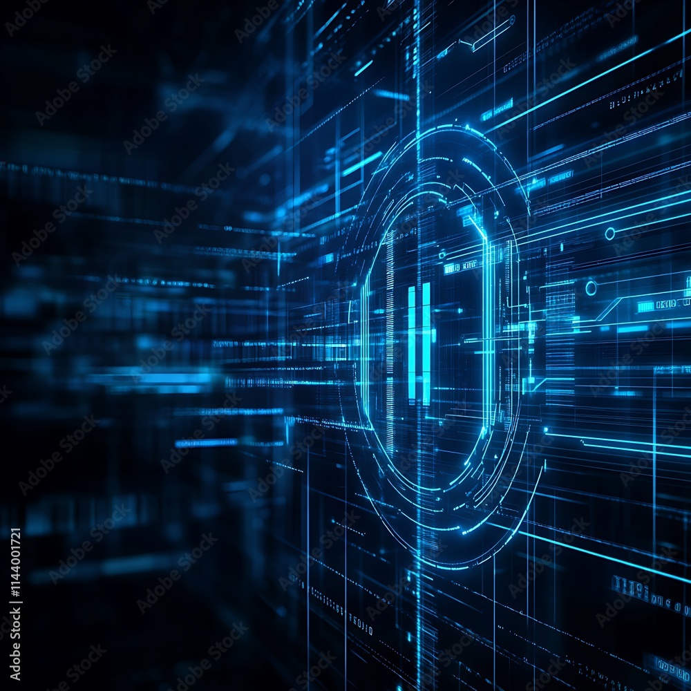 Poster Abstract futuristic technology background with glowing lines and circular digital elements