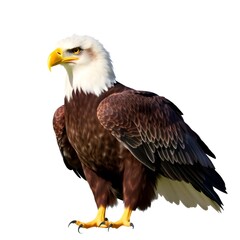 Obraz premium magnificent bald eagle perched gracefully with sharp eyes and strong posture, symbol of power, freedom, and resilience, isolated on white 
