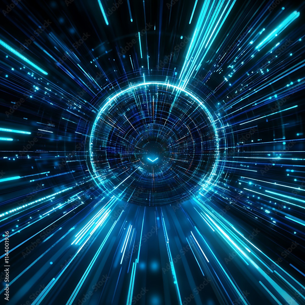 Aufkleber Abstract Light Rays in Circular Pattern Representing Digital Innovation and Technology Movement