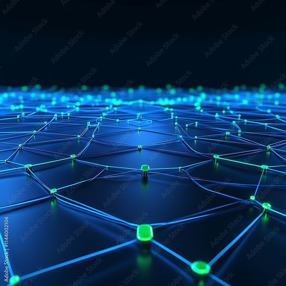 Poster abstract network visualization with glowing points and lines in dark background