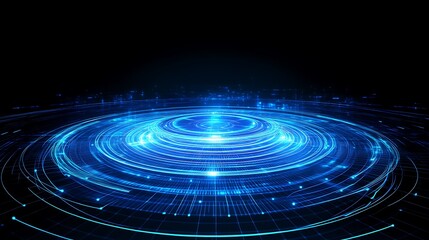 Fototapeta premium Abstract Technology Background with Circular Patterns and Glowing Light Effects in Blue Color