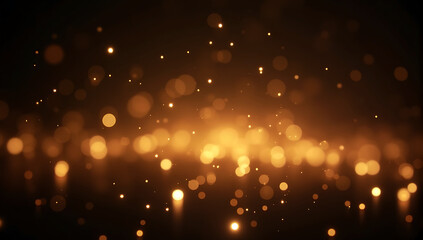 Fototapeta premium Beautiful bright fireworks display illuminating the night sky, Abstract bokeh effect, golden glowing particles, magical light orbs, dark blue background