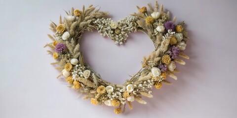 Foto de estudio de corona decorativa en forma de coraz&oacute;n hecha de flores