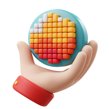 3D Cartoon-Style Scatter Plot Icon Held in Vibrant Red Gloved Hand on Isolated White Background