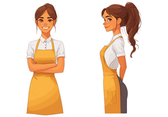 Fototapeta premium Woman in a yellow apron is smiling