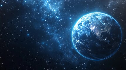 Obraz premium Vivid Earth gracefully floats among distant stars digital painting fantasy style. AI Generated