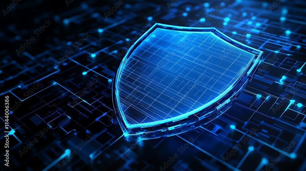 Wall mural digital shield symbol for cyber security and data protection on futuristic background
