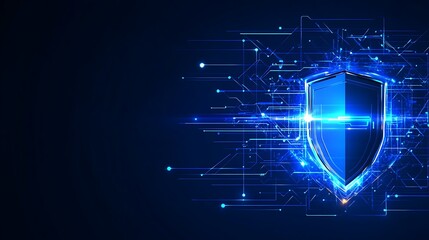 Obraz premium Digital Shield with Blue Fusion Background Representing Cybersecurity and Data Protection