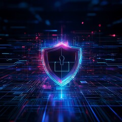 Digital Shield with Lock Symbol Representing Cybersecurity and Data Protection Concept