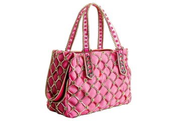 Eye-Catching Diamond Pattern Shoulder Bag with Comfortable Straps Isolated on Transparent Background