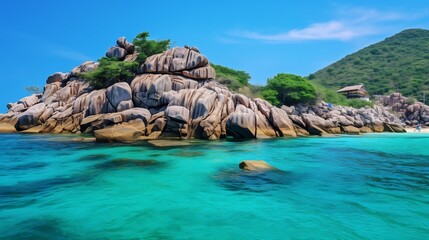 Obraz premium The unique dramatic rock formations and mesmerizing turquoise waters of Koh Nang Yuan Island a picturesque tropical paradise located near Koh Tao in Thailand