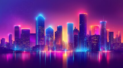 Fototapeta premium Urban metropolis skyline silhouette at night with illuminated skyscrapers