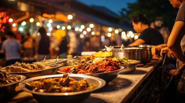 Lively Night Market in Hua Hin Thailand Featuring an Array of Local Handmade Crafts Street Food Stalls and a Bustling Atmosphere of Cultural and
