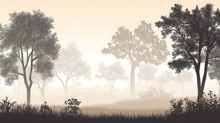 Fototapeta premium Misty Dawn: Digital Painting of a Tranquil Forest. AI Generated