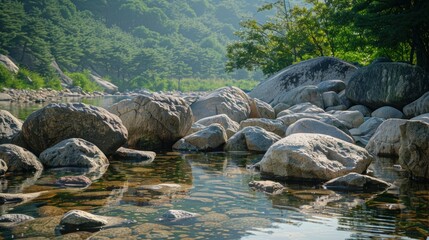 Fototapeta premium Big rocks piled up and waterlogged, very beautiful. Mountain