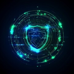 Futuristic Shield Design with Glowing Digital Elements on Dark Background for Security Concept