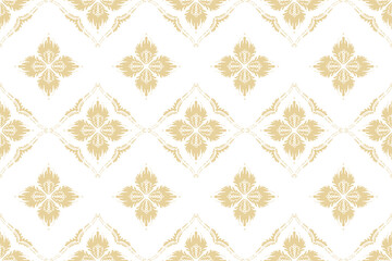 seamless pattern. Elegant Gold Floral Geometric Pattern on White Background for Home Decor. Design for Carpet, wallpaper, clothing, wrapping, fabric, cover, textile.