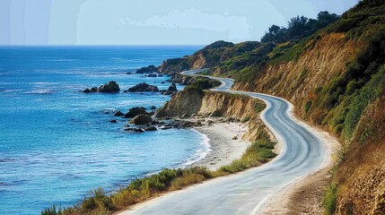 Coastal highway winding along a scenic oceanside cliff. Perfect for travel, vacation, and road trip themes.