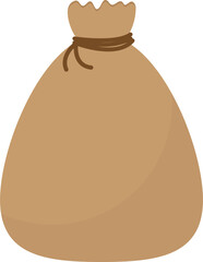 Brown burlap sack tied at the top with a string, standing upright and slightly bulging.
