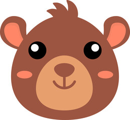 Cartoonish depiction of a bear's face with a brown face, lighter brown snout area, and pink inner ears. The image is partially blurred, obscuring some details of the bear's face.
