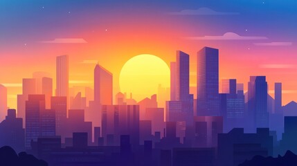 Fototapeta premium Vibrant sunset over a city skyline. (1)