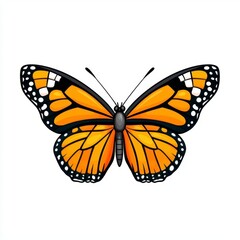 Obraz premium A photostock of a cartoon butterfly perched with folded bright orange wings, isolated on a clean white background, elegant and animated, High Quality