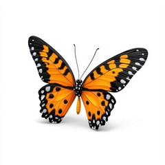 Naklejka premium A photostock of a cartoon butterfly with vivid orange and black wings sitting delicately, isolated on a clean white background, colorful and charming, High Quality