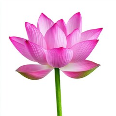A photostock of a blooming pink lotus flower with delicate petals, isolated on a clean white background, serene and natural, High Quality