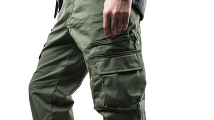 Casual outdoor style featuring green cargo pants with multiple pockets, ideal for activities and adventures in any environment.