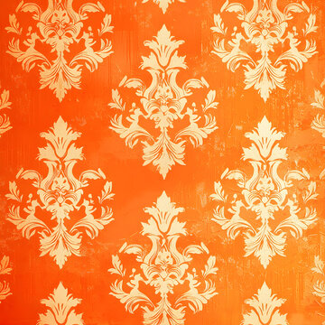 Classic gold ornamental pattern on distressed orange background