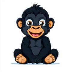 Obraz premium A photostock of a cartoon gorilla sitting calmly with a gentle expression, isolated on a clean white background, friendly and realistic, High Quality