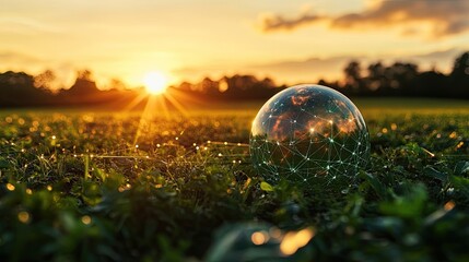 Digital Earth globe network connections green field symbolizing global reach technology agriculture where smart farming practices data-driven solutions are creating sustainable future