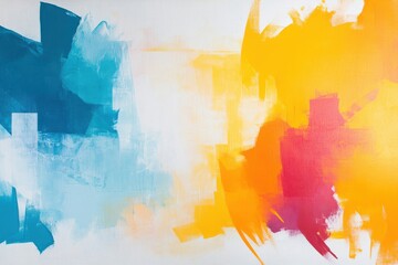 Abstract Colorful Painting with Bold Blue, Yellow, and Pink Brush Strokes with a Smooth Gradient Effect on a White Background for Artistic Design and Inspiration