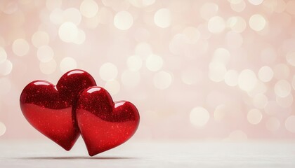 A pair of sparkling red hearts on a soft, blurred background, symbolizing love and affection.