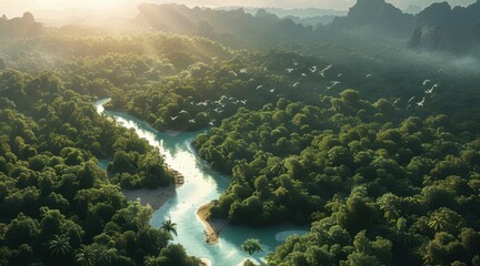 Harmony of Tropical River from Above.