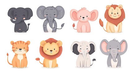 Fototapeta premium Cute animal group illustration in cartoonish style. AI Generated