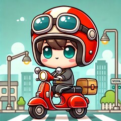 illustration of a boy riding a