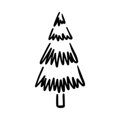 Hand drawn Christmas tree. Xmas tree isolated on a white background. Vector illustration