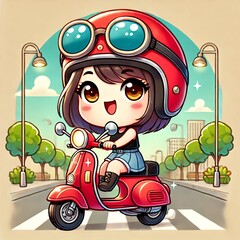 illustration of a girl riding a