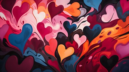 Obraz premium Celebrating love through colorful heart patterns art gallery digital artwork vibrant environment artistic perspective