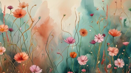 Abstract Watercolor Artwork in Pastel Tones.