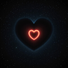A glowing red heart against a black starry background