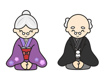 着物姿で挨拶するおじいちゃんとおばあちゃん2